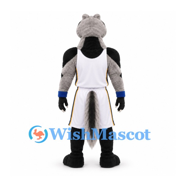 Horse Mascot Costume in Gray with White Basketball Uniform