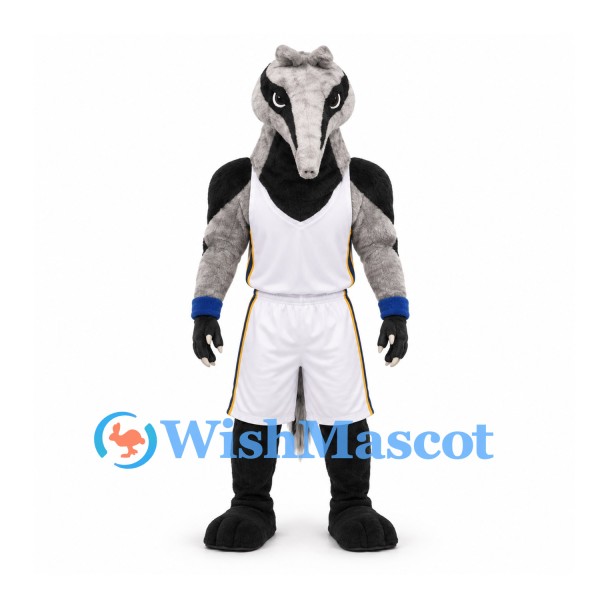 Horse Mascot Costume in Gray with White Basketball Uniform