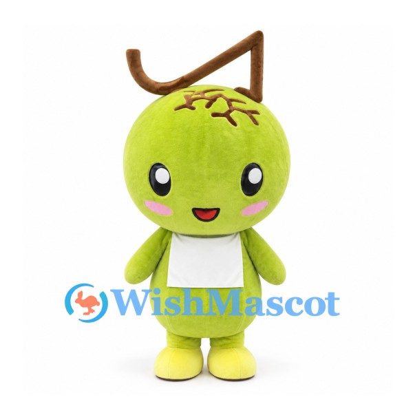 Pear Mascot Costume in Green with Long Curved Stem