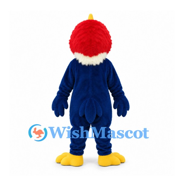 Bird Mascot Costume in Blue and Red with Cream Neck Ruff