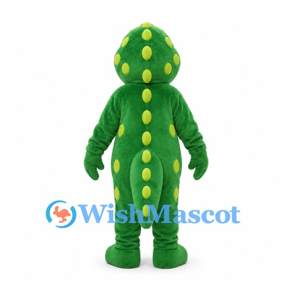 Dinosaur Mascot Costume in Green with Yellow Spots and Purple Belly