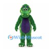 Dinosaur Mascot Costume in Green with Yellow Spots and Purple Belly