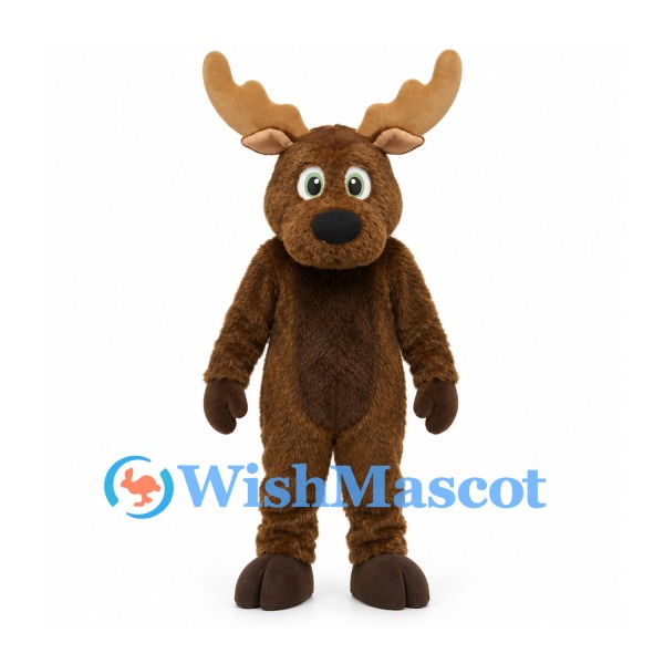 Moose Mascot Costume in Brown with Large Tan Antlers
