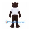 Bear Mascot Costume in Dark Brown with White Shirt