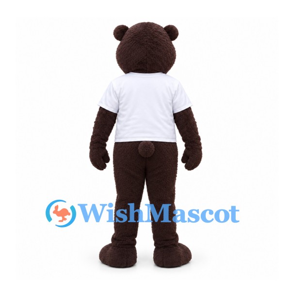 Bear Mascot Costume in Dark Brown with White Shirt