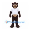 Bear Mascot Costume in Dark Brown with White Shirt