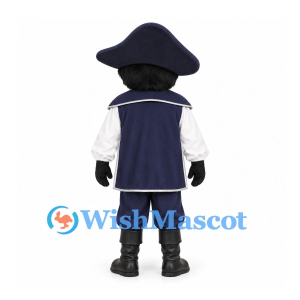 Pirate Mascot Costume with Navy Coat and Black Tricorn Hat