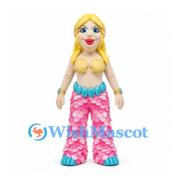 Mermaid Mascot Costume with Blonde Hair and Pink Scale Pants