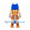 Lion Mascot Costume with Blue Mane and Gold Warrior Armor