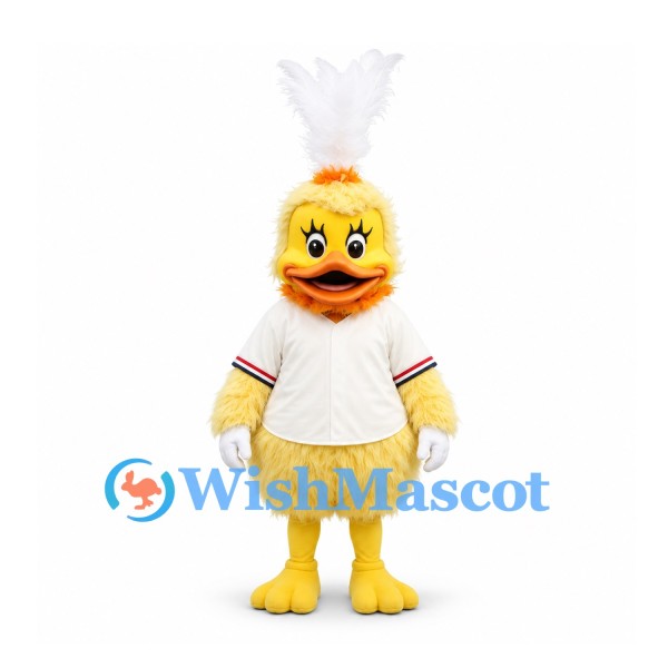 Duck Mascot Costume in Yellow with White Sports Shirt