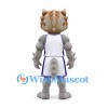 Dragon Mascot Costume in Gray with Muscular Arms and White Uniform
