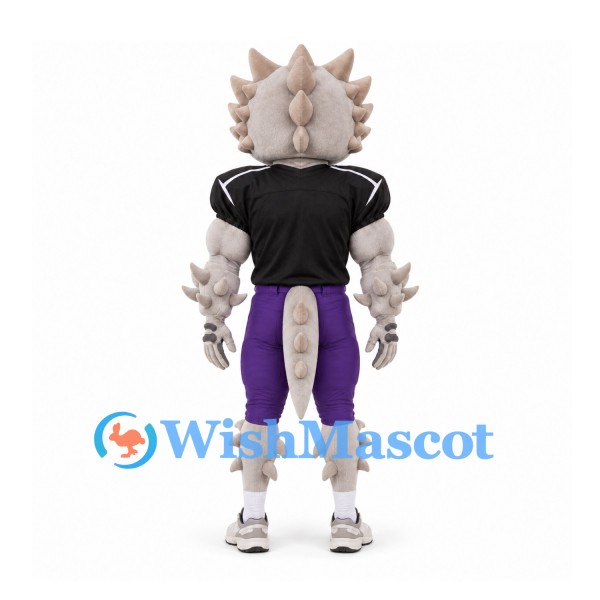 Dragon Mascot Costume with Spiky Gray Body and Black Football Shirt
