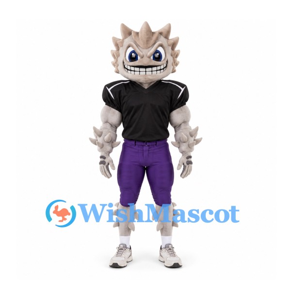 Dragon Mascot Costume with Spiky Gray Body and Black Football Shirt