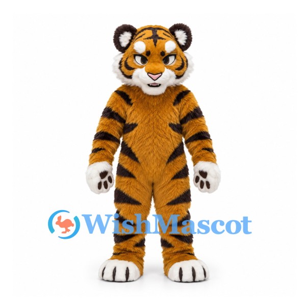 Tiger Mascot Costume in Orange with Black Stripes and White Paws