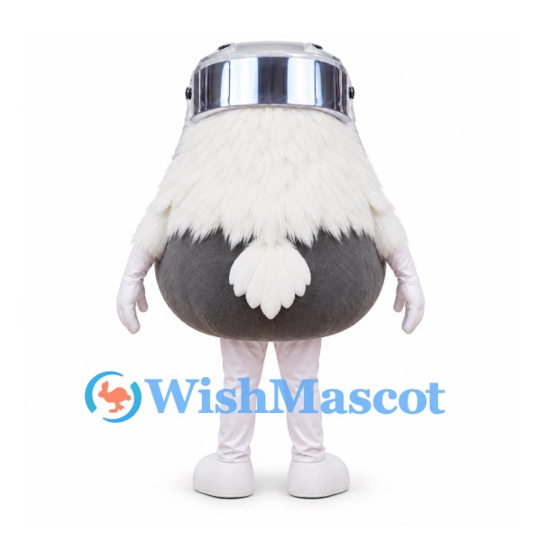 Eagle Mascot Costume with Silver Helmet and Round Gray Body