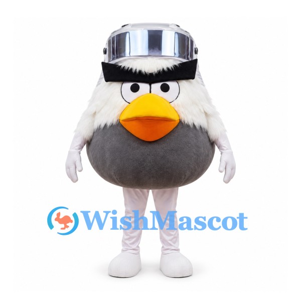 Eagle Mascot Costume with Silver Helmet and Round Gray Body
