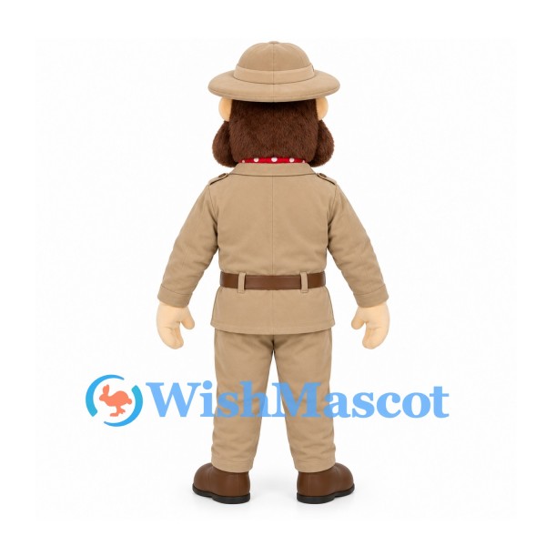 Explorer Mascot Costume with Tan Safari Suit and Brown Beard