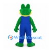 Frog Mascot Costume in Green with Blue Overalls