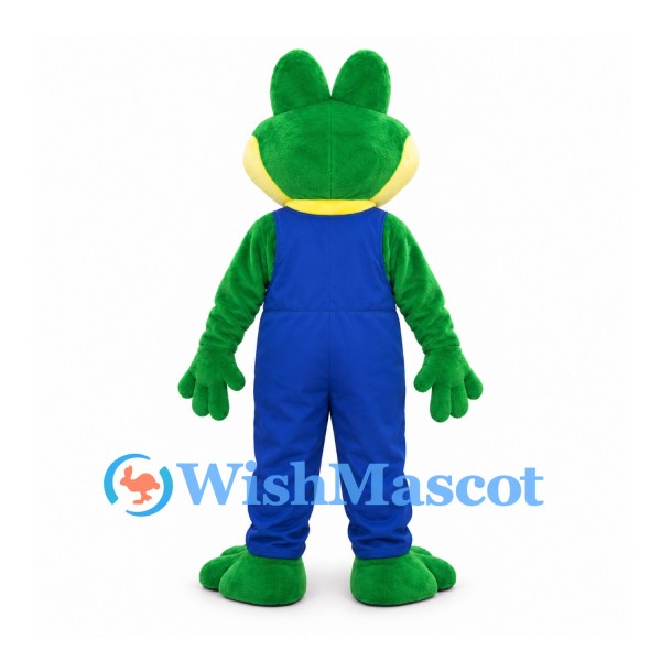 Frog Mascot Costume in Green with Blue Overalls