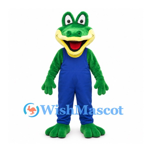 Frog Mascot Costume in Green with Blue Overalls