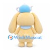 Rabbit Mascot Costume in Cream with Blue Hat and Bow