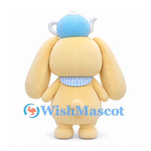 Rabbit Mascot Costume in Cream with Blue Hat and Bow