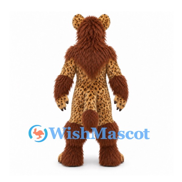 Hyena Mascot Costume with Spotted Gold Body and Brown Mane
