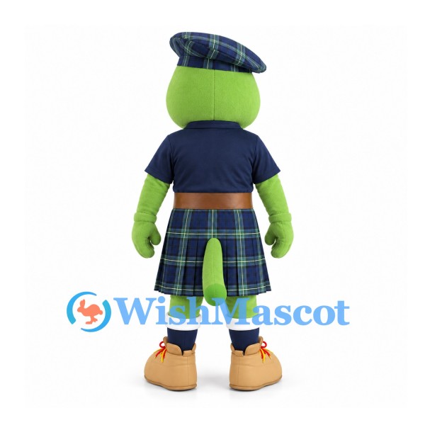Duck Mascot Costume in Green with Tartan Kilt and Cap