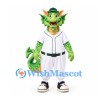 Dragon Mascot Costume in Green with White Baseball Uniform