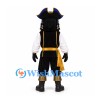 Pirate Mascot Costume with Blue Face and Black Gold Tricorn Hat