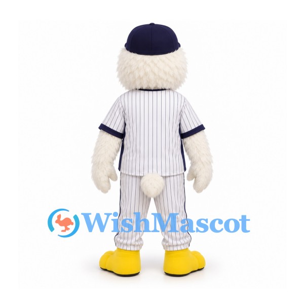 Eagle Mascot Costume with White Baseball Uniform and Navy Cap