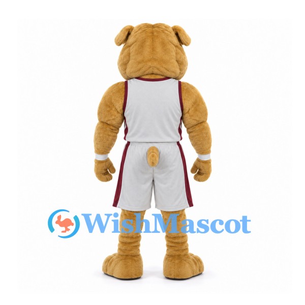 Bulldog Mascot Costume with Muscular Tan Body and White Uniform