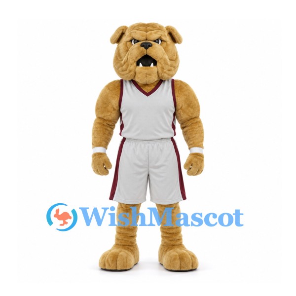 Bulldog Mascot Costume with Muscular Tan Body and White Uniform
