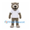 Leopard Mascot Costume with Gray Spotted Body and White Shirt