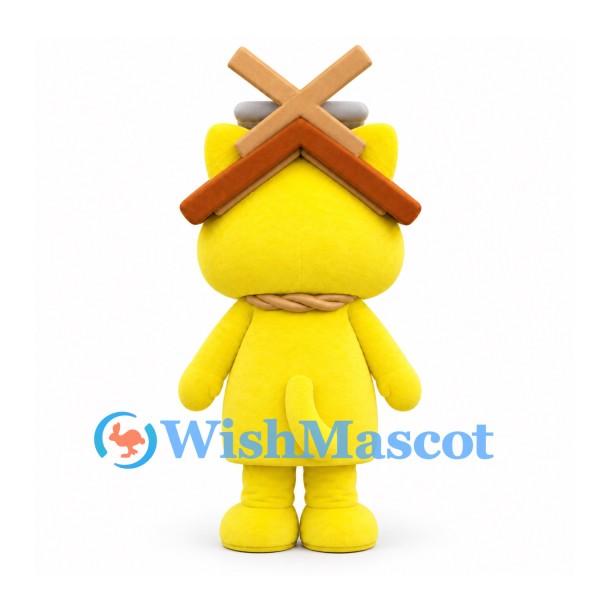 Cat Mascot Costume in Yellow with Brown Roof Hat