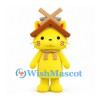 Cat Mascot Costume in Yellow with Brown Roof Hat