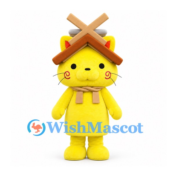 Cat Mascot Costume in Yellow with Brown Roof Hat