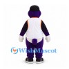 Bird Mascot Costume in Purple with White Baseball Vest and Black Cap