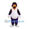 Bird Mascot Costume in Purple with White Baseball Vest and Black Cap