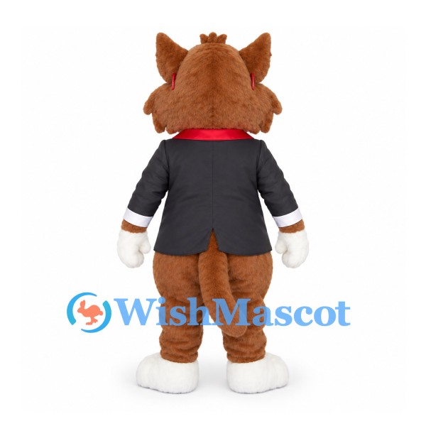 Cat Mascot Costume with Gray Tailcoat and Red Necktie
