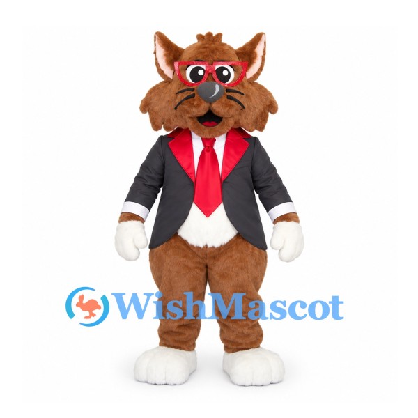 Cat Mascot Costume with Gray Tailcoat and Red Necktie