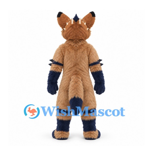 Hyena Mascot Costume in Tan with Dark Stripes and Blue Chest