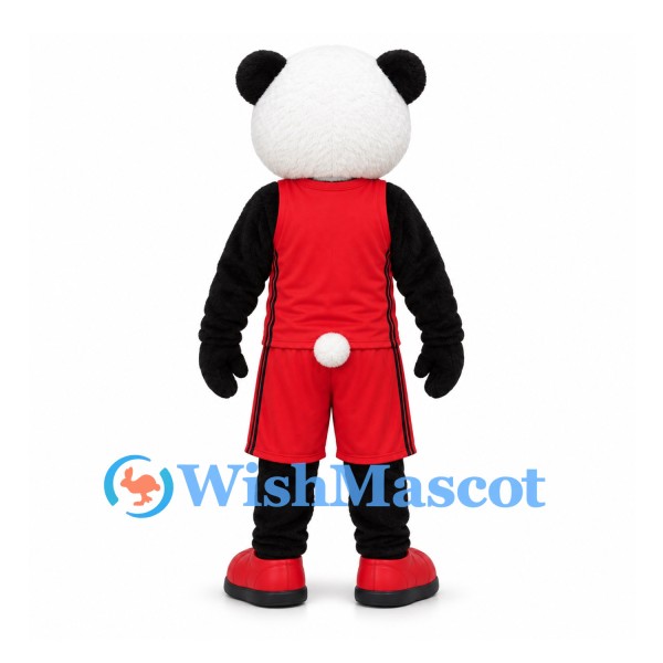 Panda Mascot Costume with Red Sports Shirt and Shorts