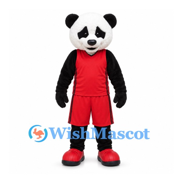 Panda Mascot Costume with Red Sports Shirt and Shorts