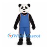 Panda Mascot Costume with Blue Sports Shirt and Shorts