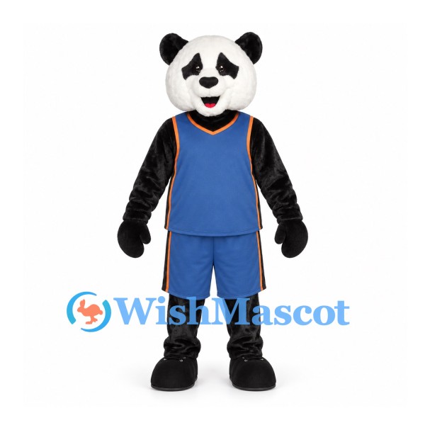 Panda Mascot Costume with Blue Sports Shirt and Shorts