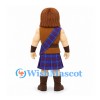 Highland Warrior Mascot Costume with Blue Tartan Kilt and Sash