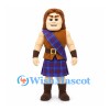 Highland Warrior Mascot Costume with Blue Tartan Kilt and Sash