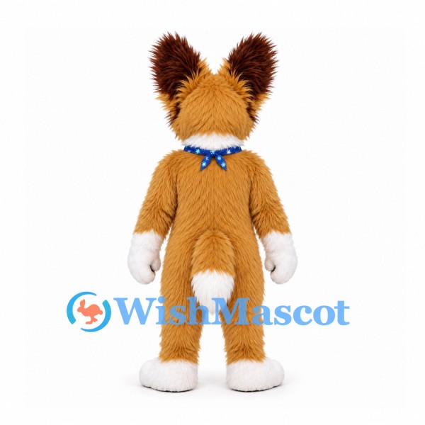 Corgi Dog Mascot Costume with Tan White Fur and Blue Bandanna
