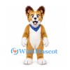 Corgi Dog Mascot Costume with Tan White Fur and Blue Bandanna